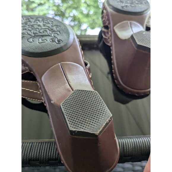 Rialto Sandals Womens Size 7.5 Sadie Comfort Brown Strappy Wedge Heel Stitching - Picture 9 of 11